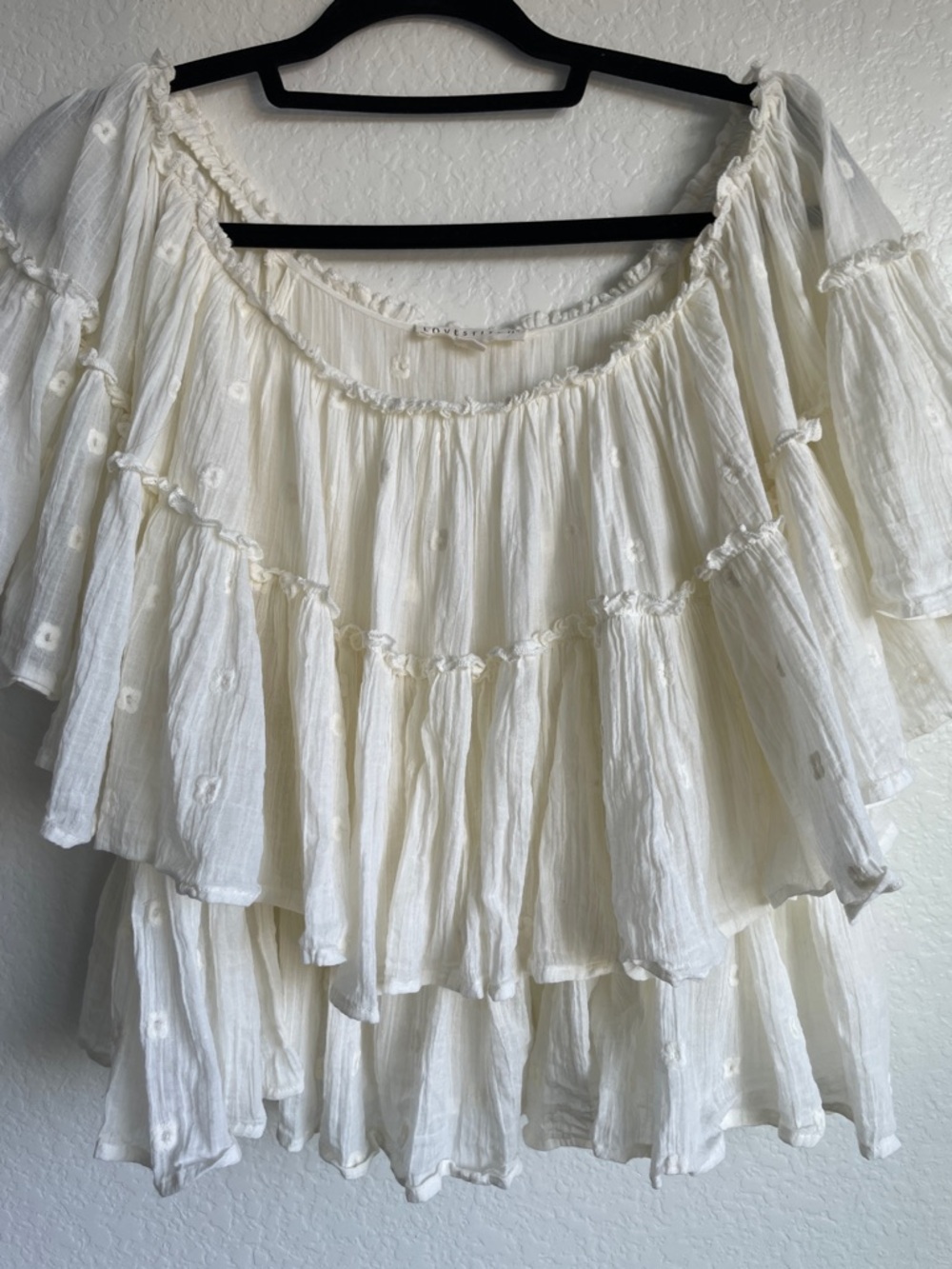 lovestitch Cream Layered Off-Shoulder Blouse - Picture 12 of 13